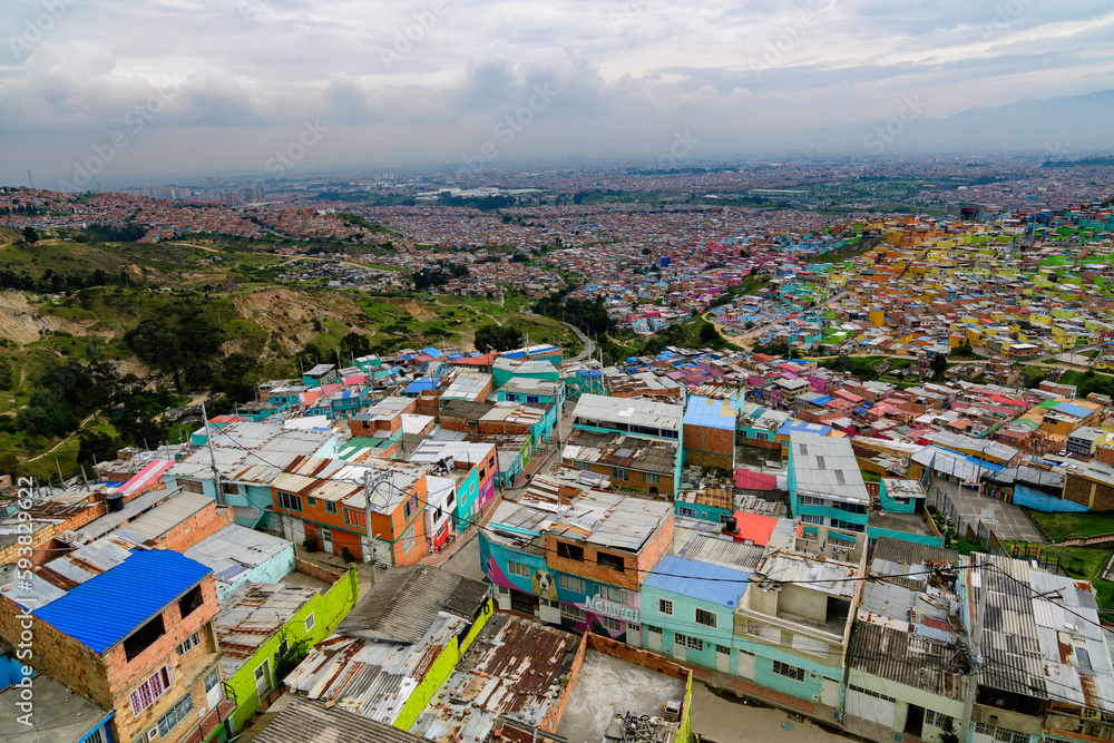 anoramic overview of a shanty town in the district ciudad bolivar in bogota, colombia