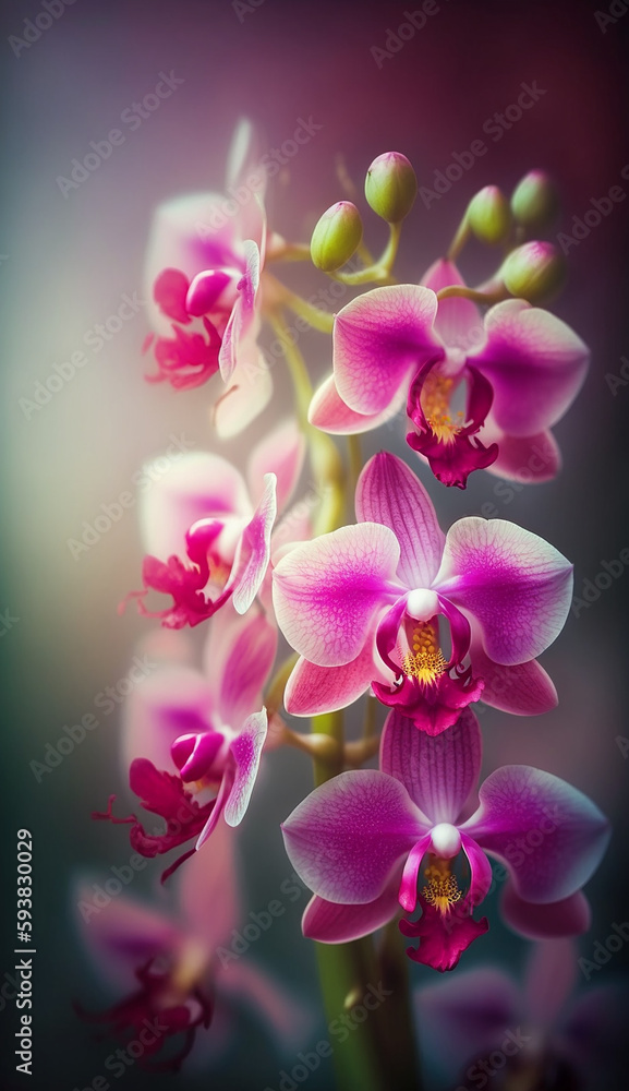 Fresh spring pink orchid blooming with blur background	