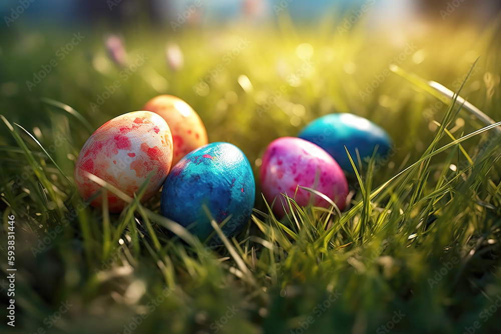 Different color Easter egg on a grass Different color Easter egg on a grass