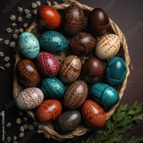 Easter eggs on wooden boards