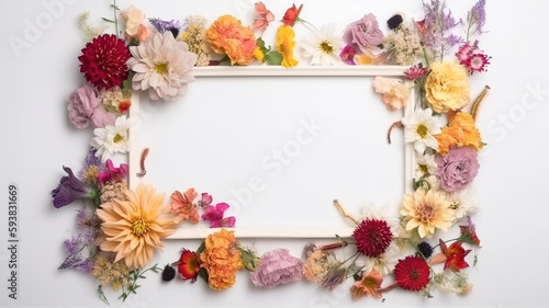 Flower decoration with white blank frame