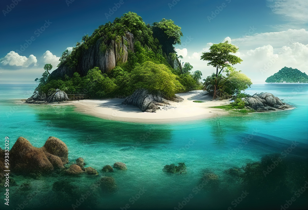 Fototapeta premium Ocean Beach, Sea View, Natural Scenery, and Island Scenery