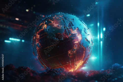 Futuristic cyber earth background, Digital world and Global network connection. Generative Ai