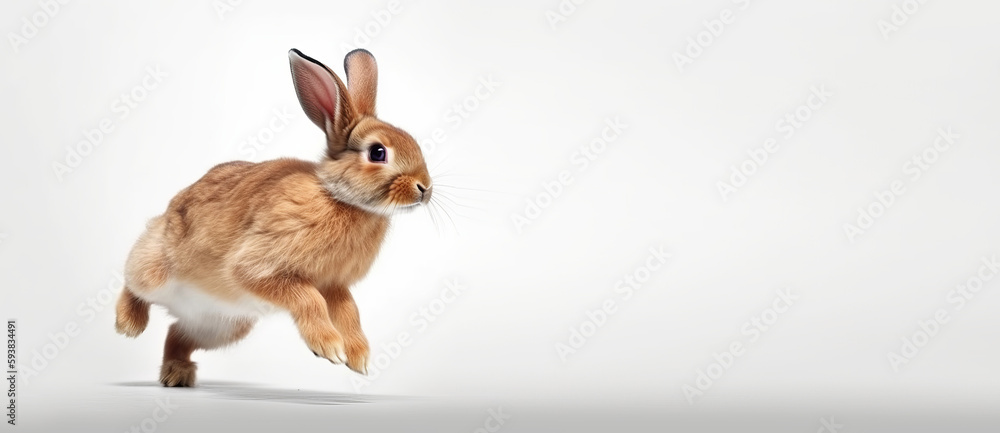 Cute Rabbit isolated on white background, Banner with copy space. Generative AI Cute Rabbit isolated on white background, Banner with copy space. Generative AI