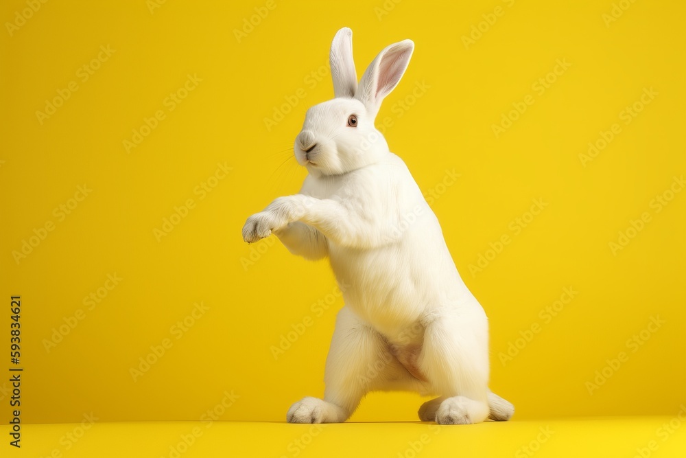 Obraz premium Cute Rabbit isolated on yellow background. Created Generative AI