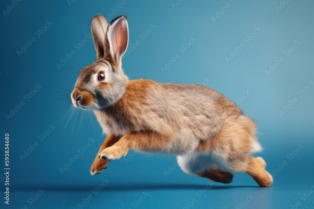 Fototapeta premium Cute Rabbit isolated on blue background. Created Generative AI