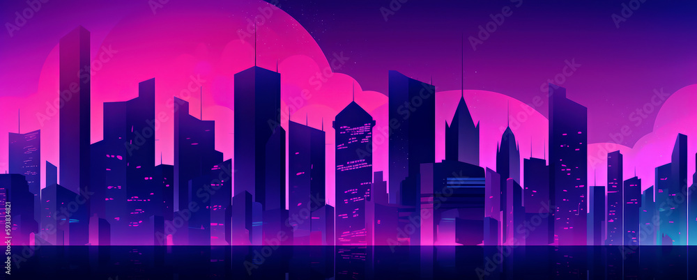 Neon glowing building background material, Generative AI