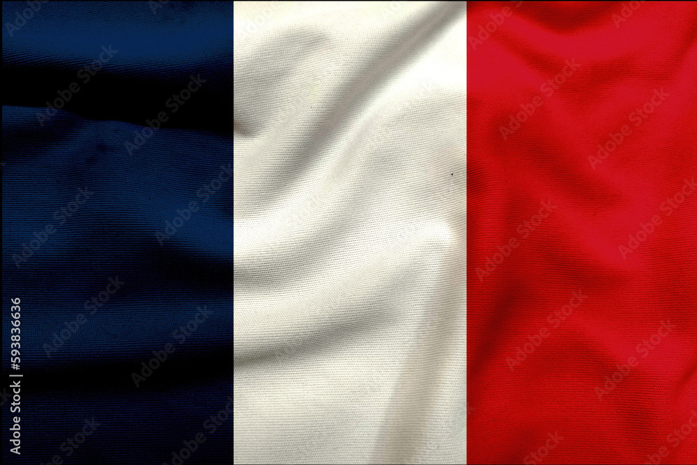 France Flag on the textured Cloth, Contemporary Take on the Blue, White, and Red Flag of France.
Closeup of Texture France flag