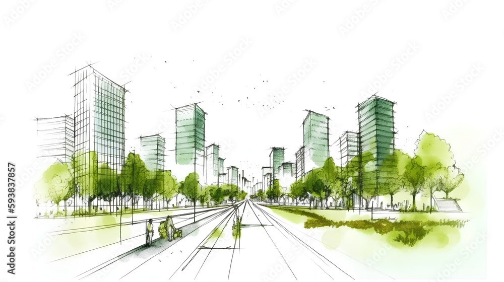 Sustainable urban design featuring eco-friendly elements. Generative AI - obrazy, fototapety, plakaty 