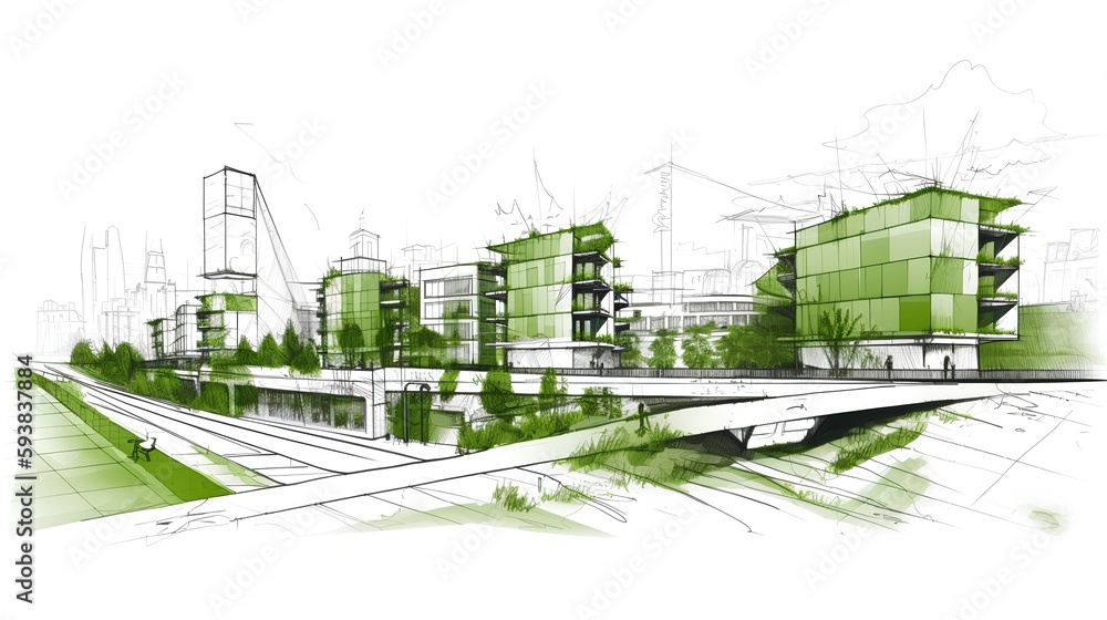 Sustainable urban design featuring eco-friendly elements. Generative AI ...