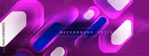 Glowing neon geometric elements abstract background. Neon light or laser show, electric impulse, power lines, techno quantum energy impulse, magic glowing dynamic lines