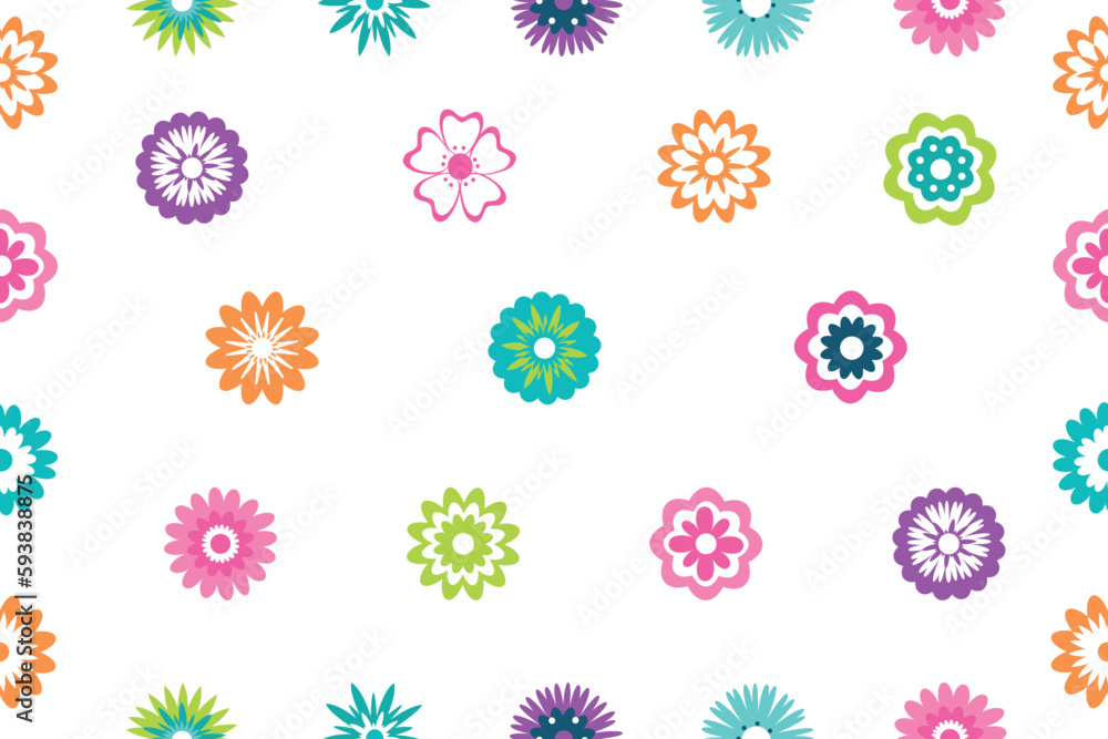 Modern seamless print pattern with spring botanical flowers. Floral motifs. Background of bright multicolored flowers. Vector illustration