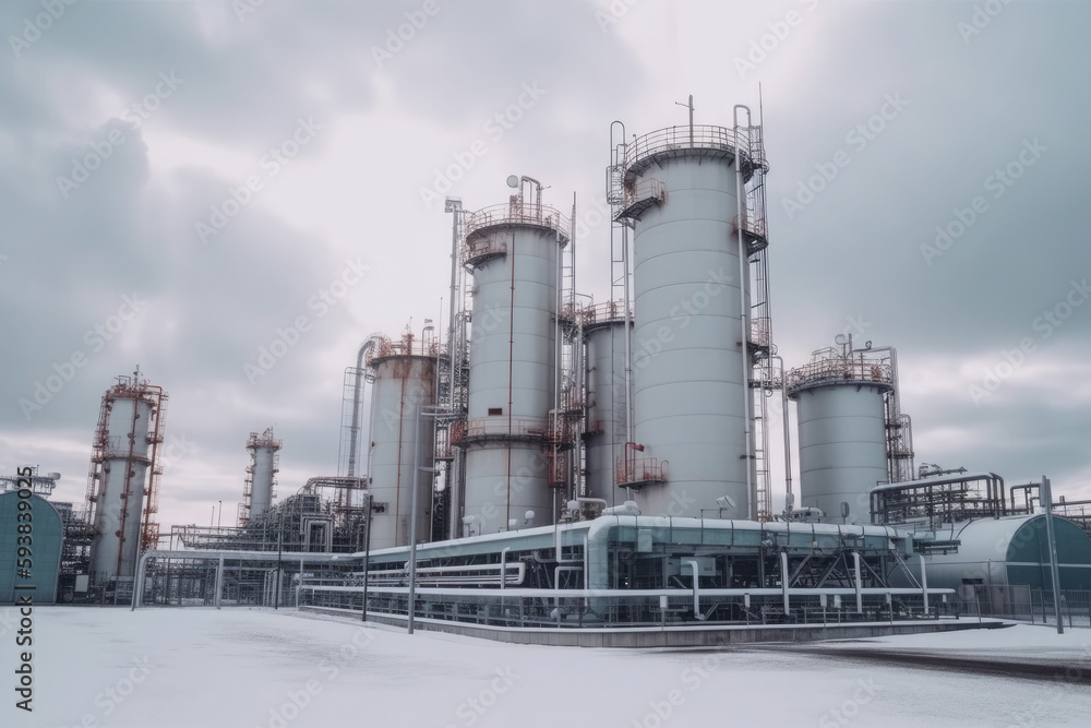modern petrochemical plant with reactors and converters under heavy sky with copyspace modern petrochemical plant with reactors and converters under heavy sky with copyspace