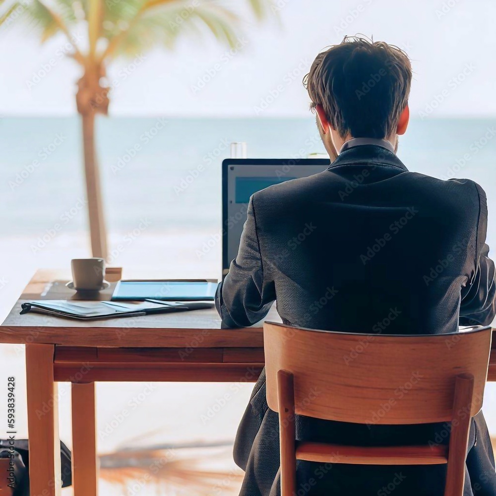 Fototapeta premium working from a remote location, a beach