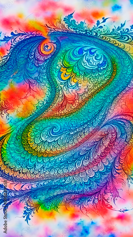 Seamless hand painted watercolour Multicolour paisley pattern, generative AI