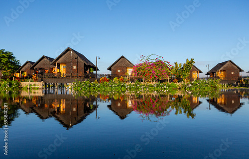 Mandalay, Myanmar, November 22, 2016: Inle Lake and houseboats, Myanmar, Burma