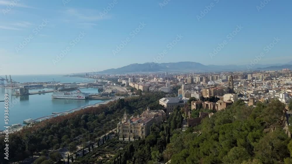Panoramic overview of Malaga spain coastline, homes, and cityscape Panoramic overview of Malaga spain coastline, homes, and cityscape