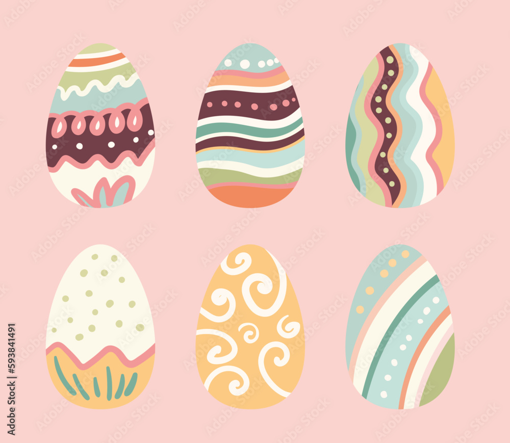 Easter Eggs Colorful Set .Modern Flat Style. Decor concept for kids design, social media, print.