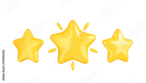 Golden stars icons. Set of glossy yellow stars shapes. Customer feedback or customer review concept  3D render. PNG with transparent background and alpha channel to cut out