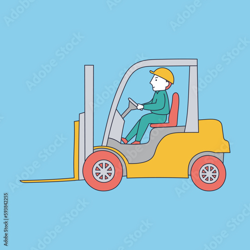 フォークリフトを運転する作業員のイラスト素材｜mayucolor09