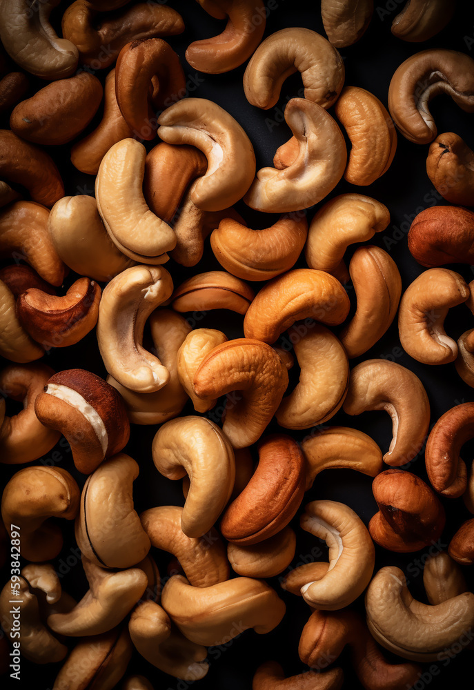 Close up of Roasted cashew nuts background collection. Top view Fresh, Tasty, and healthy food scattered cashew nuts Close up of Roasted cashew nuts background collection. Top view Fresh, Tasty, and healthy food scattered cashew nuts
