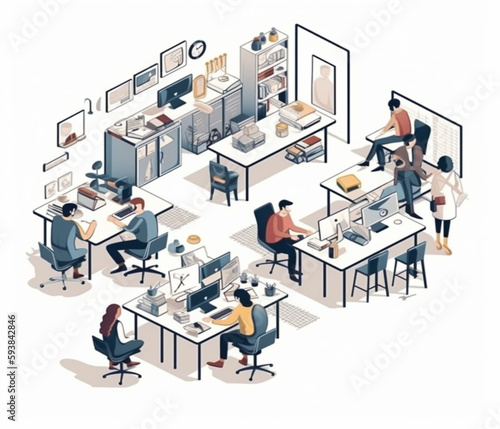 Illustration of people working on office
