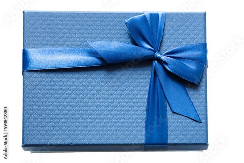 big blue gift box with a blue bow on a white background