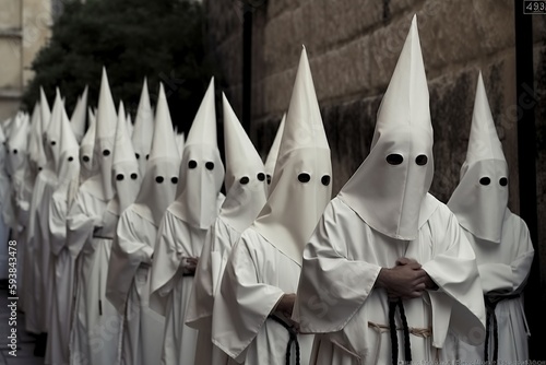 procession with penitents with masks in easter celebration created by generative AI