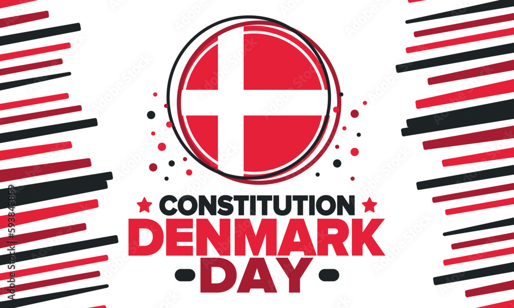 Denmark Constitution Day. National happy holiday, celebrated annual in June 5. Danish flag. Denmark independence and freedom. Patriotic poster. Festive and parade design. Vector illustration