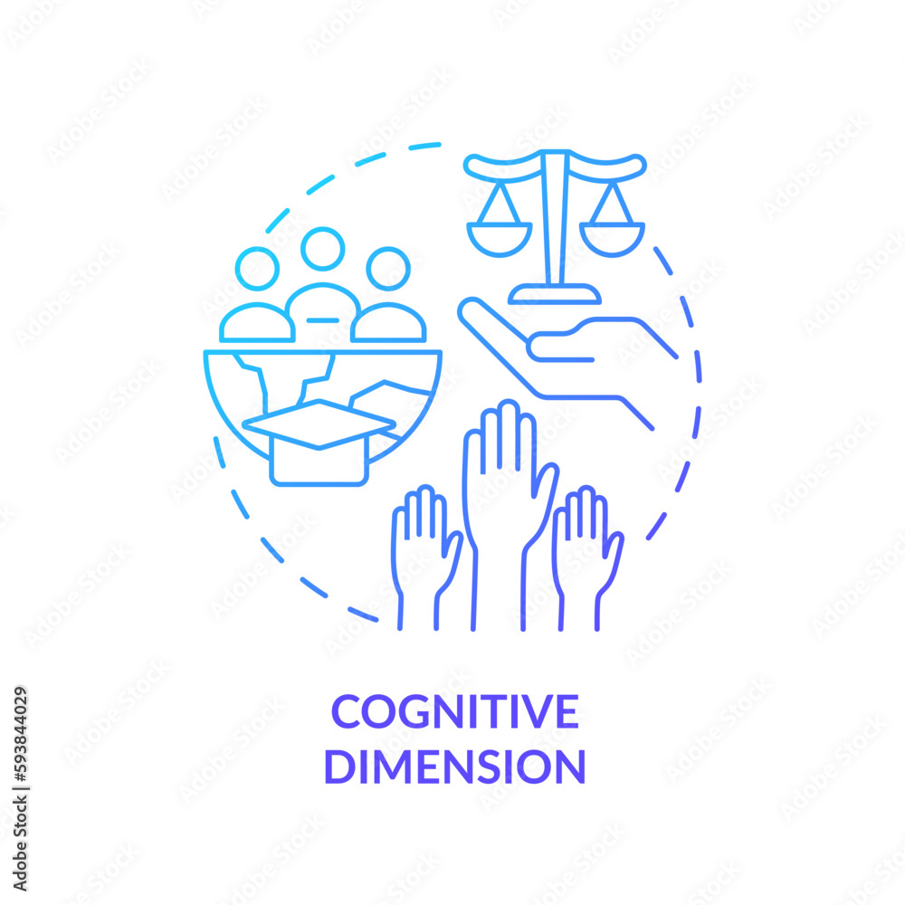 Cognitive dimension blue gradient concept icon. Understanding human rights. GCED domain of learning abstract idea thin line illustration. Isolated outline drawing. Myriad Pro-Bold fonts used Cognitive dimension blue gradient concept icon. Understanding human rights. GCED domain of learning abstract idea thin line illustration. Isolated outline drawing. Myriad Pro-Bold fonts used
