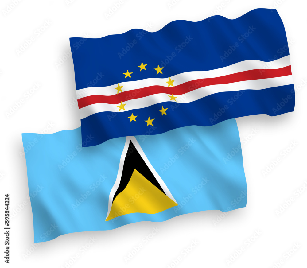 Flags of Saint Lucia and Republic of Cabo Verde on a white background Flags of Saint Lucia and Republic of Cabo Verde on a white background