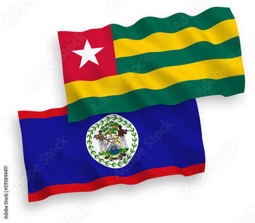 Flags of Togolese Republic and Belize on a white background