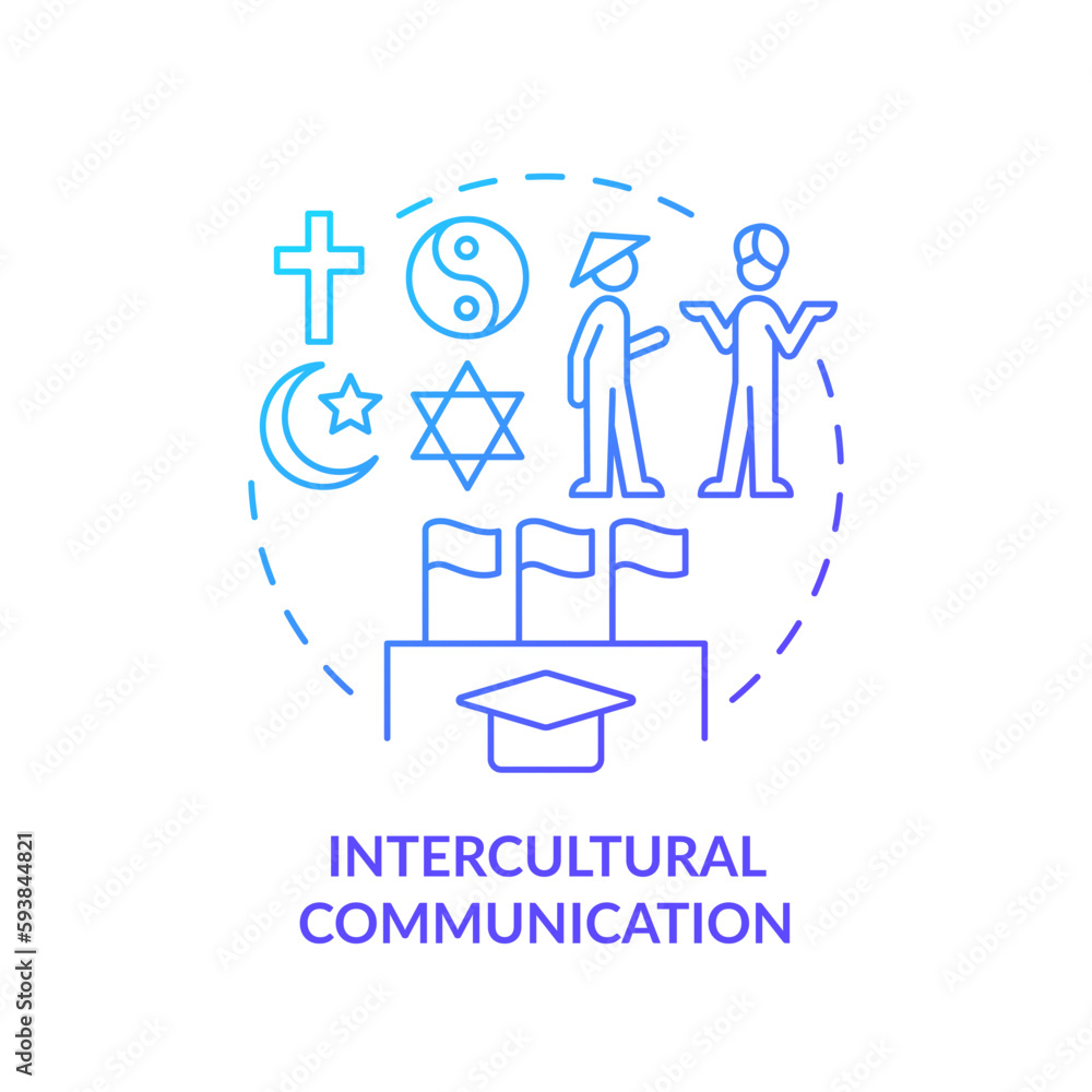 Intercultural communication blue gradient concept icon. Valuing equality. Cultural diversity abstract idea thin line illustration. Isolated outline drawing. Myriad Pro-Bold fonts used