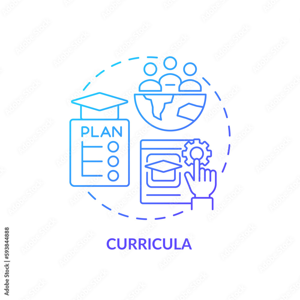 Curricula blue gradient concept icon. Education for sustainable development. Classroom strategy abstract idea thin line illustration. Isolated outline drawing. Myriad Pro-Bold fonts used Curricula blue gradient concept icon. Education for sustainable development. Classroom strategy abstract idea thin line illustration. Isolated outline drawing. Myriad Pro-Bold fonts used