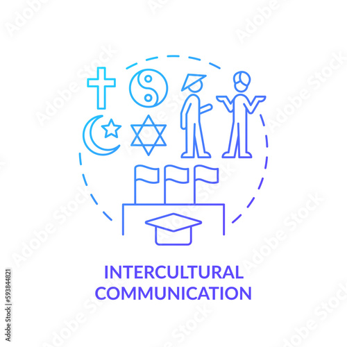 Intercultural communication blue gradient concept icon. Valuing equality. Cultural diversity abstract idea thin line illustration. Isolated outline drawing. Myriad Pro-Bold fonts used
