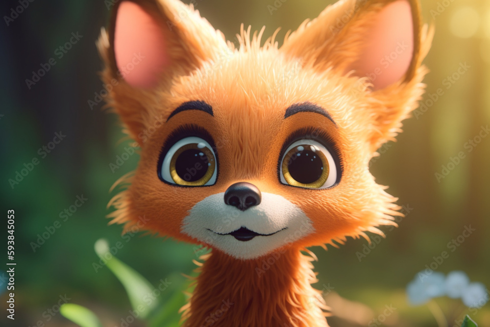 tiny female fox k Kawaii adorable eyes Pixar style Wi  Generative AI