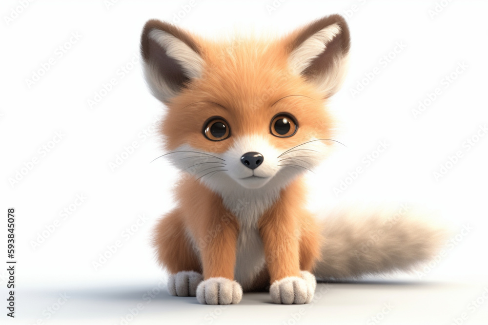 tiny female fox k Kawaii adorable eyes Pixar style Wi white background  Generative AI