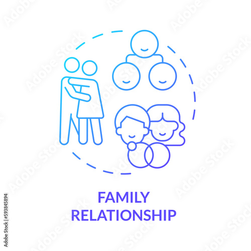 Family relationship blue gradient concept icon. Members bond and attachments. Genograms information abstract idea thin line illustration. Isolated outline drawing. Myriad Pro-Bold font used