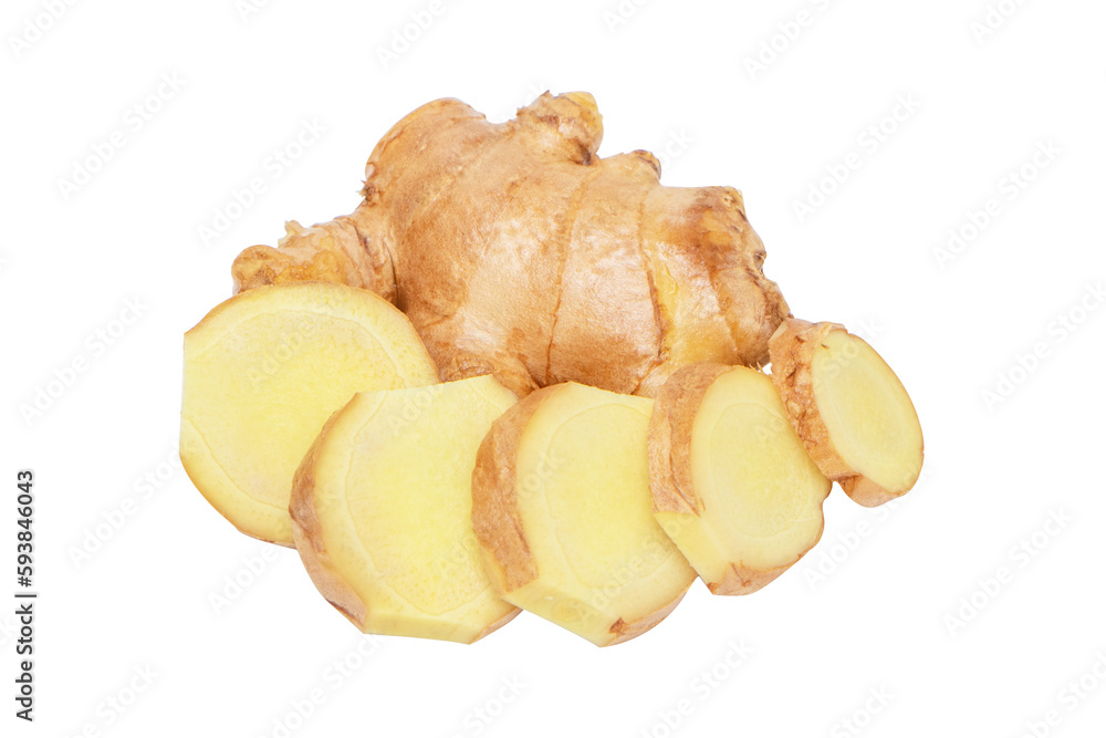 Fresh ginger root or rhizome old and slice. isolated on cut out PNG. Top view. Flat lay. Used for cooking popular in Thailand. Herb medical concept. Fresh ginger root or rhizome old and slice. isolated on cut out PNG. Top view. Flat lay. Used for cooking popular in Thailand. Herb medical concept.