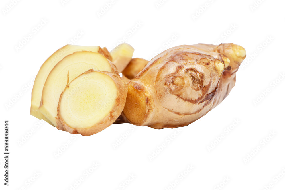 Fresh ginger root or rhizome old and slice (Zingiber officinale). Top view. Flat lay. Used for cooking popular in Thailand. Herb medical concept. isolated on cut out PNG. Fresh ginger root or rhizome old and slice (Zingiber officinale). Top view. Flat lay. Used for cooking popular in Thailand. Herb medical concept. isolated on cut out PNG.