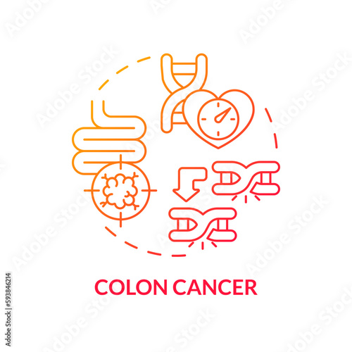 Colon cancer red gradient concept icon. Oncology. Family health history and chronic diseases abstract idea thin line illustration. Isolated outline drawing. Myriad Pro-Bold font used