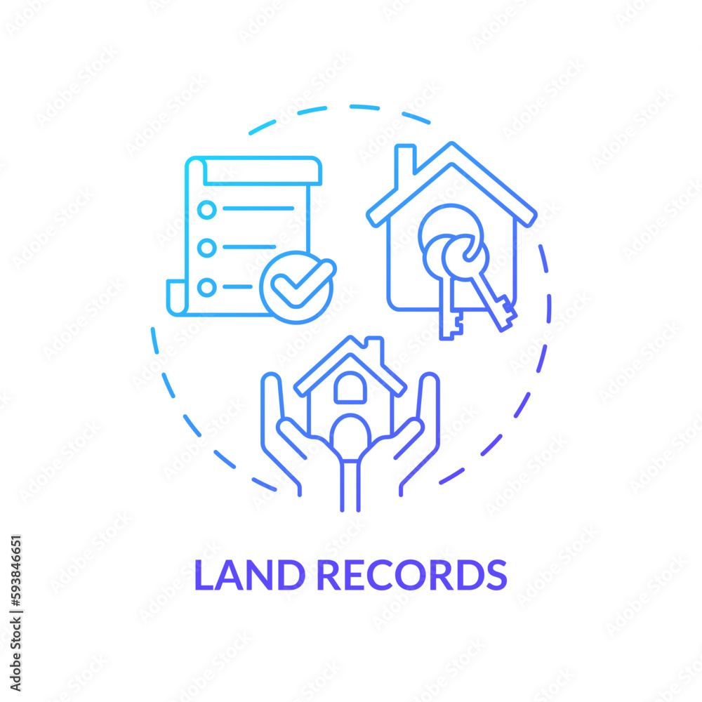 Land records blue gradient concept icon. Official documents. Real estate owner. Family research record abstract idea thin line illustration. Isolated outline drawing. Myriad Pro-Bold font used Land records blue gradient concept icon. Official documents. Real estate owner. Family research record abstract idea thin line illustration. Isolated outline drawing. Myriad Pro-Bold font used