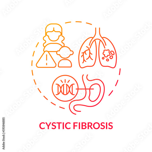 Cystic fibrosis red gradient concept icon. Respiratory and digestive systems. Hered gradientitary disease abstract idea thin line illustration. Isolated outline drawing. Myriad Pro-Bold font used