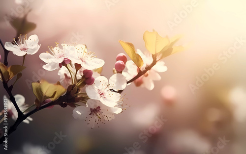 cherry blossoms with sunshine in the spring