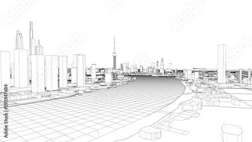 Outline city concept vector. Wire-frame style