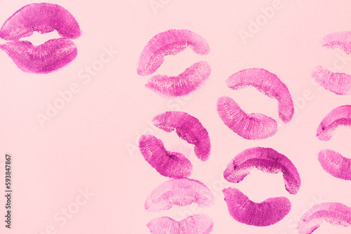 Plakat w ramie Lipstick kiss marks on pink background