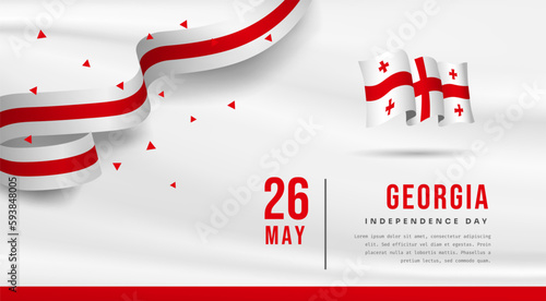 Banner illustration of Georgia independence day celebration with text space. Waving flag and hands clenched. Vector illustration.