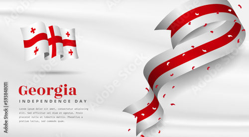 Banner illustration of Georgia independence day celebration with text space. Waving flag and hands clenched. Vector illustration.