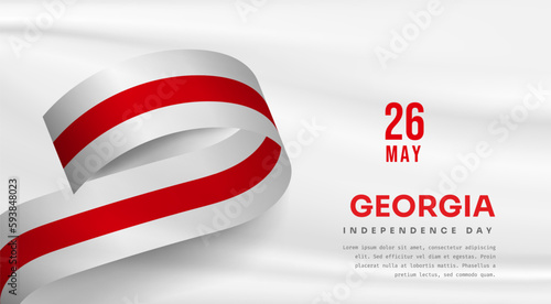 Banner illustration of Georgia independence day celebration with text space. Waving flag and hands clenched. Vector illustration.