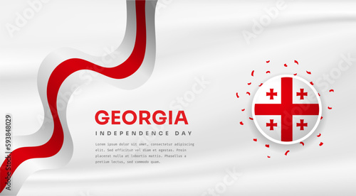 Banner illustration of Georgia independence day celebration with text space. Waving flag and hands clenched. Vector illustration.